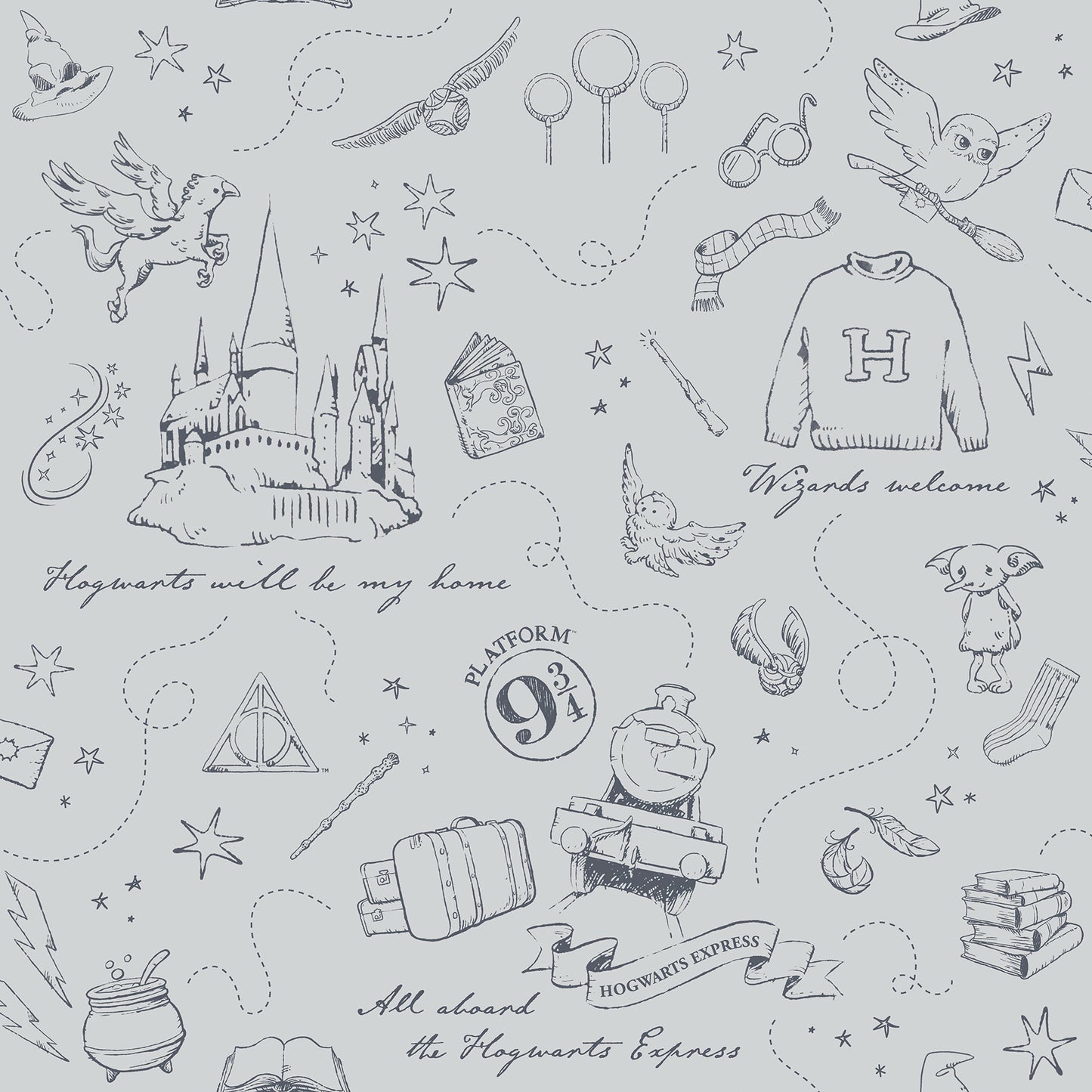 York Wallcoverings RoomMates Harry Potter Magical Moments Trail Grey Peel and Stick Wallpaper Kids Graphics Greys  Wallpaper - RMWS1262