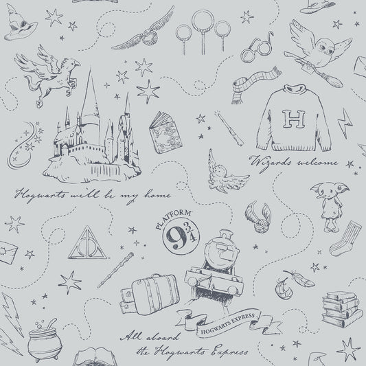 York Wallcoverings RoomMates Harry Potter Magical Moments Trail Grey Peel and Stick Wallpaper Kids Graphics Greys  Wallpaper - RMWS1262