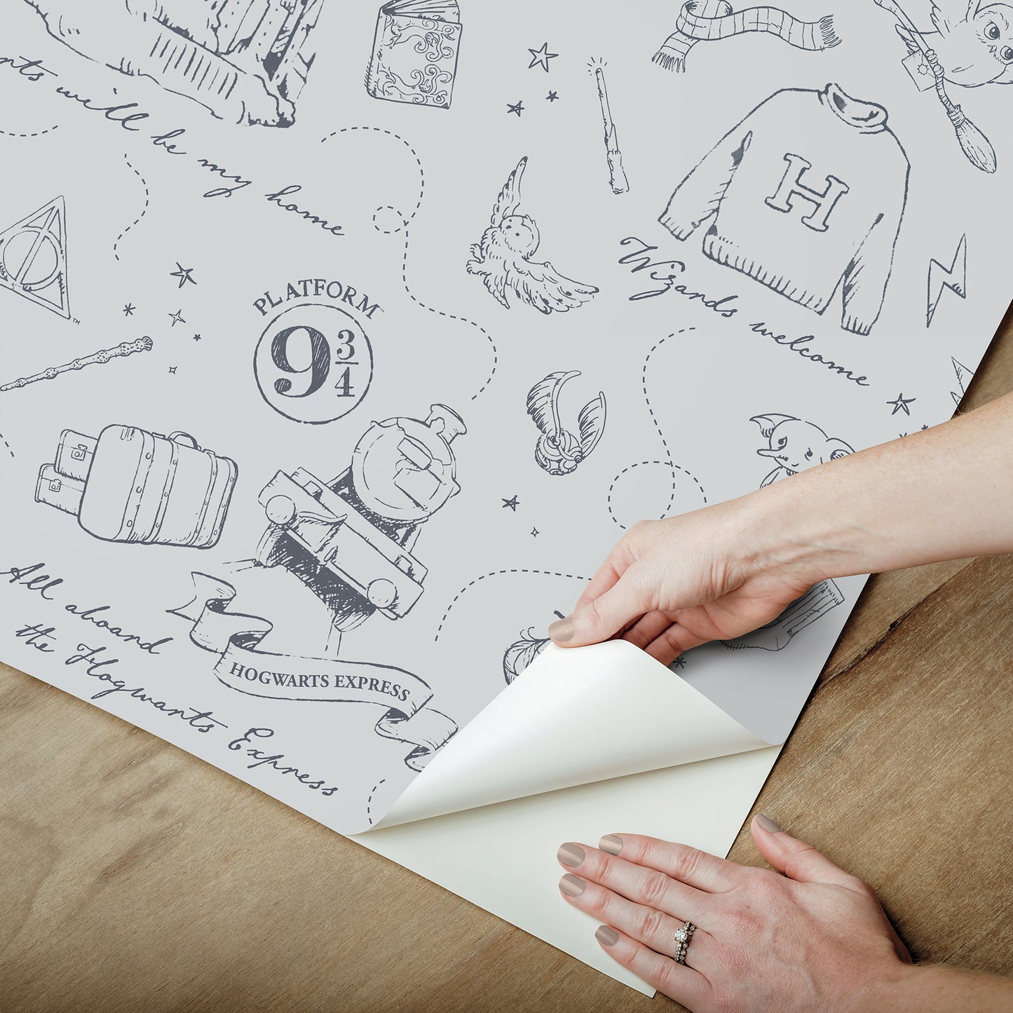 York Wallcoverings RoomMates Harry Potter Magical Moments Trail Grey Peel and Stick Wallpaper Kids Graphics Greys  Wallpaper - RMWS1262