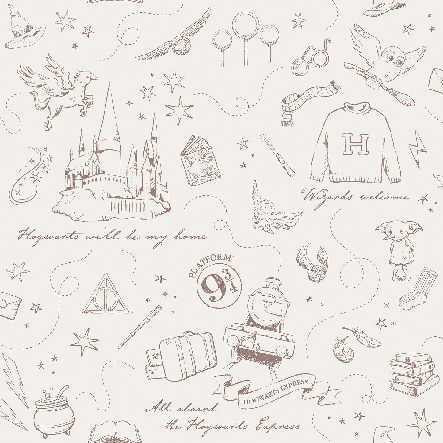 York Wallcoverings RoomMates Harry Potter Magical Moments Trail Cream Peel and Stick Wallpaper Kids Graphics Whites and Off-Whites  Wallpaper - RMWS1263