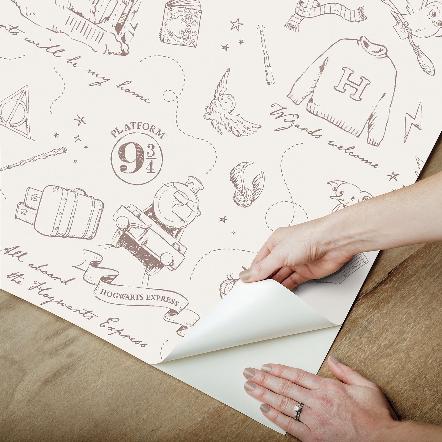 York Wallcoverings RoomMates Harry Potter Magical Moments Trail Cream Peel and Stick Wallpaper Kids Graphics Whites and Off-Whites  Wallpaper - RMWS1263