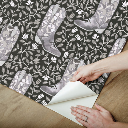 York Wallcoverings RoomMates Cowgirl Like Me Black Peel and Stick Wallpaper Country Botanical Blacks  Wallpaper - RMWS1264