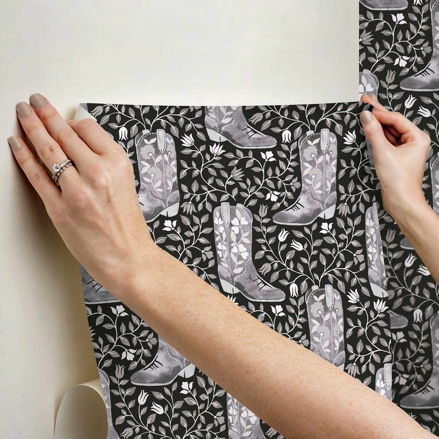 York Wallcoverings RoomMates Cowgirl Like Me Black Peel and Stick Wallpaper Country Botanical Blacks  Wallpaper - RMWS1264