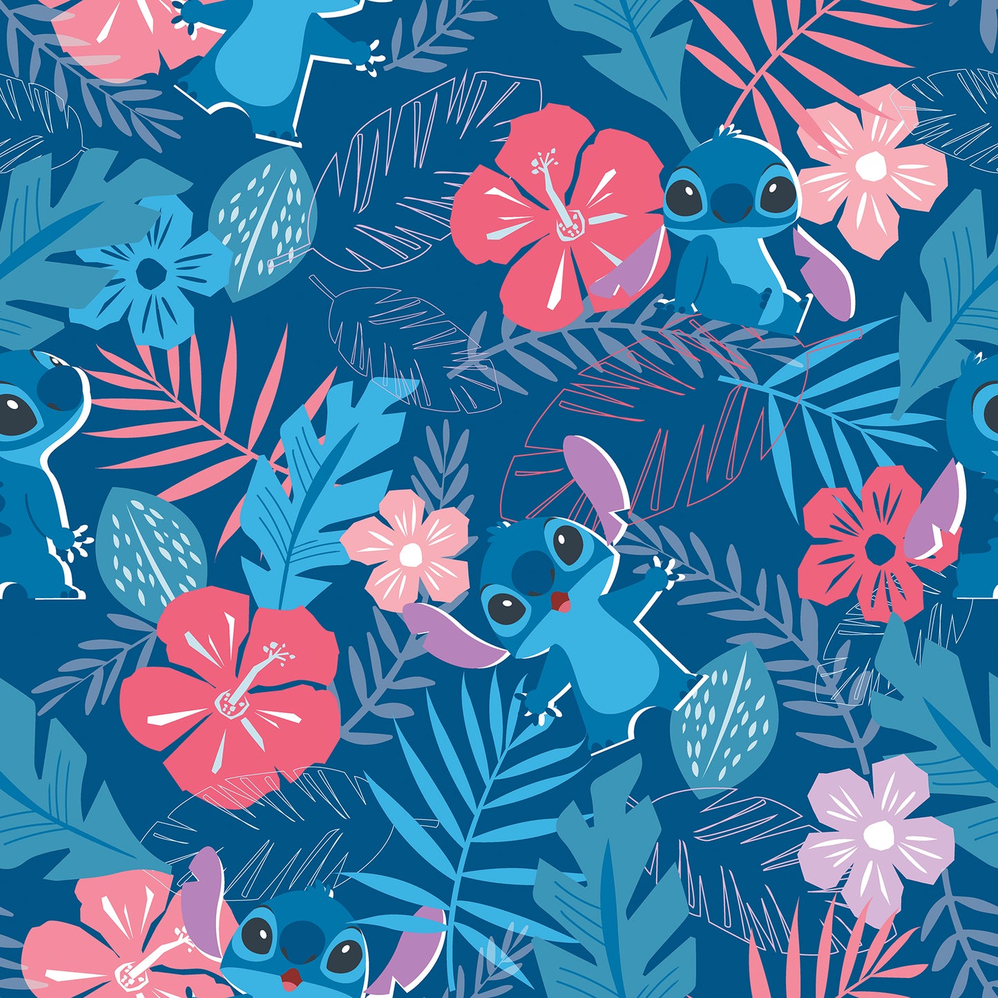 York Wallcoverings RoomMates Disney Stitch Tropical Flowers Blue Peel and Stick Wallpaper Kids Botanical Blues  Wallpaper - RMWS1265