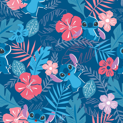 York Wallcoverings RoomMates Disney Stitch Tropical Flowers Blue Peel and Stick Wallpaper Kids Botanical Blues  Wallpaper - RMWS1265