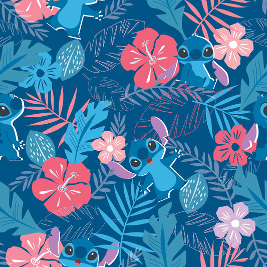 York Wallcoverings RoomMates Disney Stitch Tropical Flowers Blue Peel and Stick Wallpaper Kids Botanical Blues  Wallpaper - RMWS1265