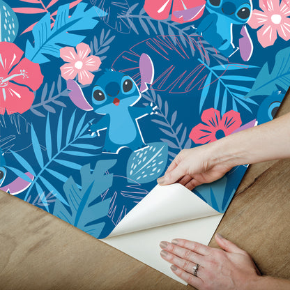 York Wallcoverings RoomMates Disney Stitch Tropical Flowers Blue Peel and Stick Wallpaper Kids Botanical Blues  Wallpaper - RMWS1265