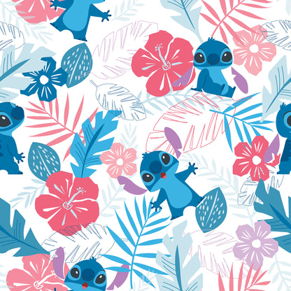 York Wallcoverings RoomMates Disney Stitch Tropical Flowers Pink Peel and Stick Wallpaper Kids Botanical Blues  Wallpaper - RMWS1266