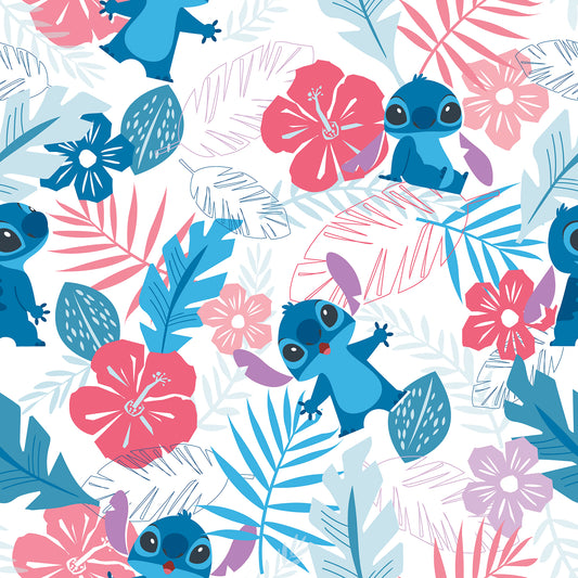 York Wallcoverings RoomMates Disney Stitch Tropical Flowers Pink Peel and Stick Wallpaper Kids Botanical Blues  Wallpaper - RMWS1266