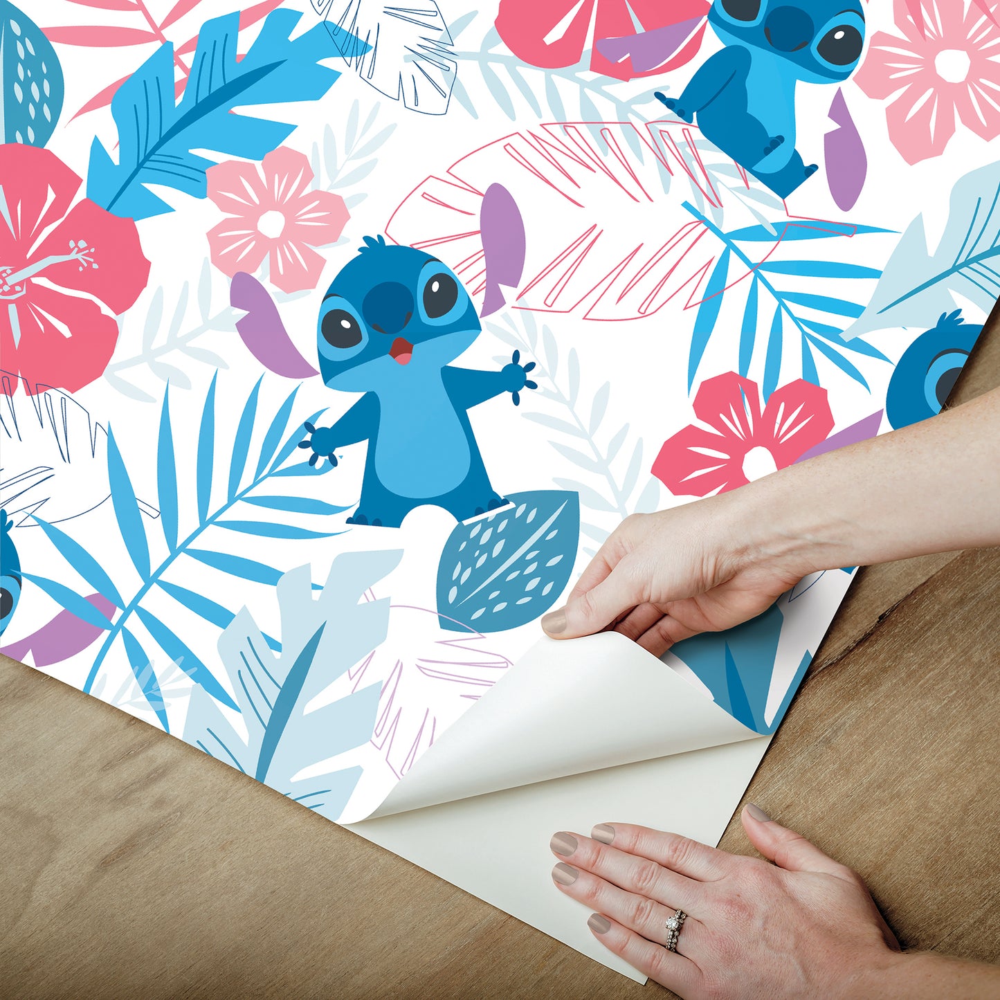 York Wallcoverings RoomMates Disney Stitch Tropical Flowers Pink Peel and Stick Wallpaper Kids Botanical Blues  Wallpaper - RMWS1266