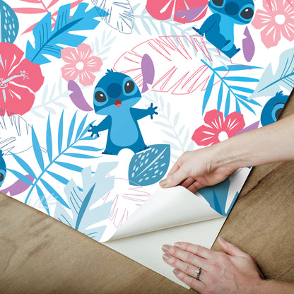 York Wallcoverings RoomMates Disney Stitch Tropical Flowers Pink Peel and Stick Wallpaper Kids Botanical Blues  Wallpaper - RMWS1266