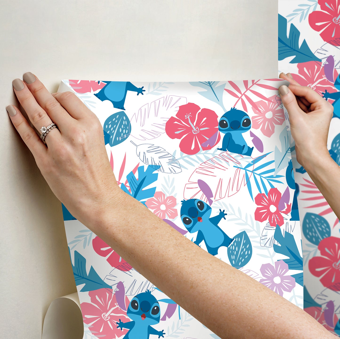 York Wallcoverings RoomMates Disney Stitch Tropical Flowers Pink Peel and Stick Wallpaper Kids Botanical Blues  Wallpaper - RMWS1266