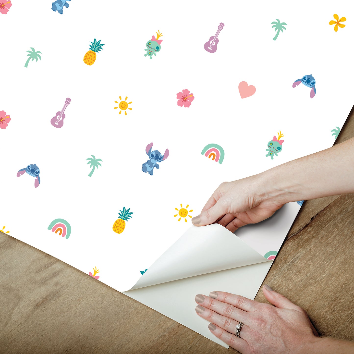 York Wallcoverings RoomMates Disney Stitch Aloha Mini Print Blue and Pink Peel and Stick Wallpaper Kids Graphics Whites and Off-Whites  Wallpaper - RMWS1267