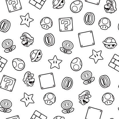 York Wallcoverings RoomMates Nintendo Super Mario Power Up Icons Black and White Peel and Stick Wallpaper Kids Graphics Whites and Off-Whites  Wallpaper - RMWS1268