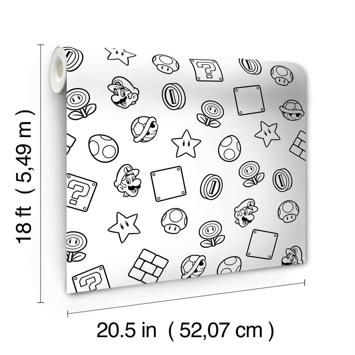 York Wallcoverings RoomMates Nintendo Super Mario Power Up Icons Black and White Peel and Stick Wallpaper Kids Graphics Whites and Off-Whites  Wallpaper - RMWS1268