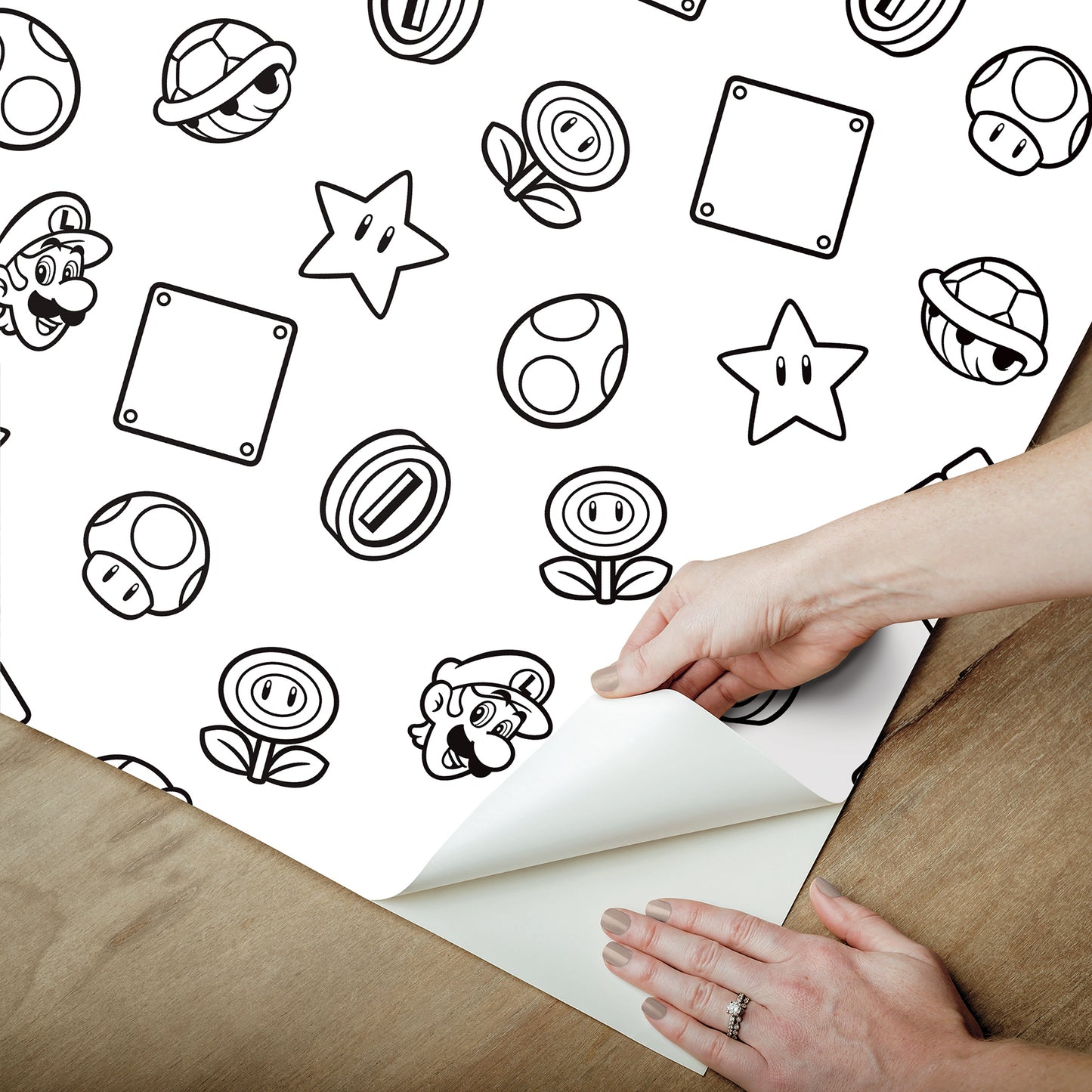 York Wallcoverings RoomMates Nintendo Super Mario Power Up Icons Black and White Peel and Stick Wallpaper Kids Graphics Whites and Off-Whites  Wallpaper - RMWS1268