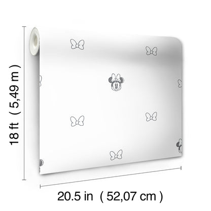York Wallcoverings RoomMates Disney Minnie Mouse Sweet Bows Black and White Peel and Stick Wallpaper Kids Graphics Whites and Off-Whites  Wallpaper - RMWS1270