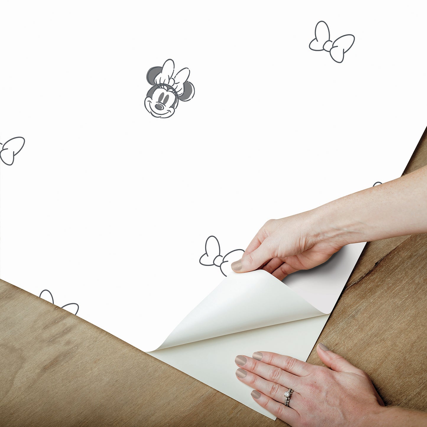 York Wallcoverings RoomMates Disney Minnie Mouse Sweet Bows Black and White Peel and Stick Wallpaper Kids Graphics Whites and Off-Whites  Wallpaper - RMWS1270