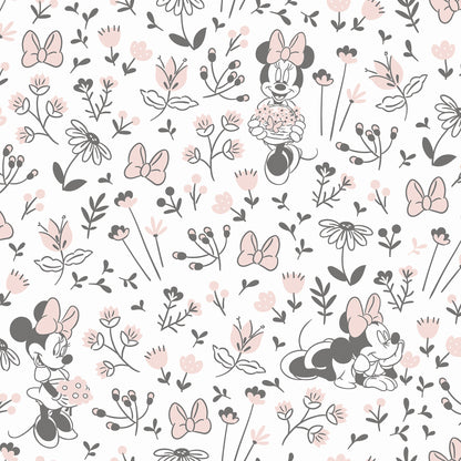 York Wallcoverings RoomMates Disney Minnie Mouse Pretty as a Flower Black and White Peel and Stick Wallpaper Kids Graphics Pinks  Wallpaper - RMWS1272