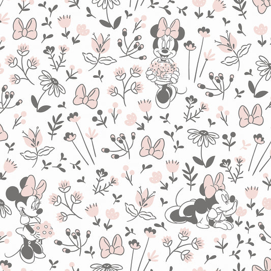 York Wallcoverings RoomMates Disney Minnie Mouse Pretty as a Flower Black and White Peel and Stick Wallpaper Kids Graphics Pinks  Wallpaper - RMWS1272