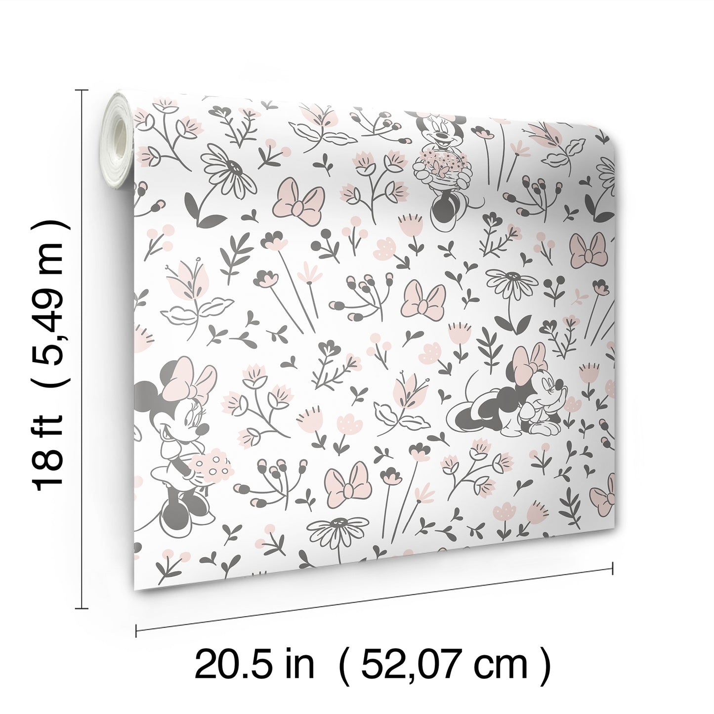 York Wallcoverings RoomMates Disney Minnie Mouse Pretty as a Flower Black and White Peel and Stick Wallpaper Kids Graphics Pinks  Wallpaper - RMWS1272