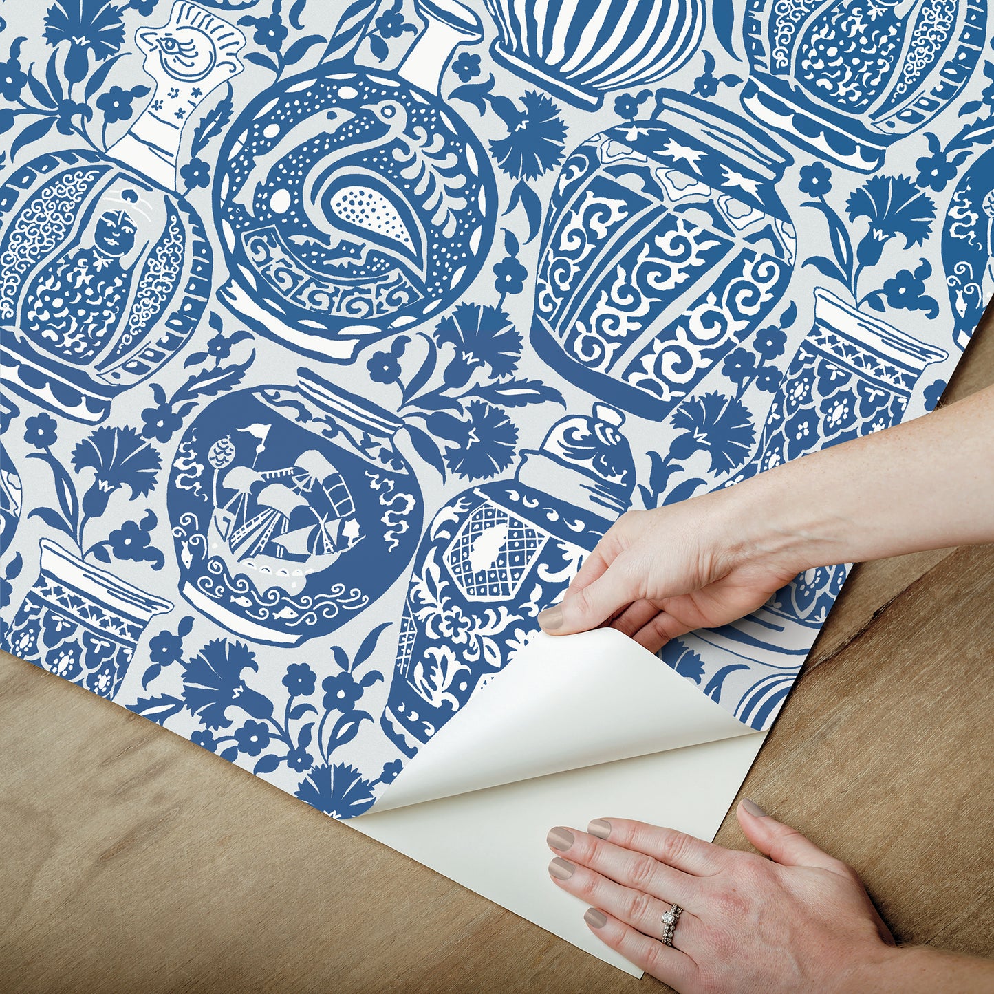 York Wallcoverings RoomMates Delft Pottery Blue Peel and Stick Wallpaper Modern Global Blues  Wallpaper - RMWS1273