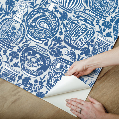York Wallcoverings RoomMates Delft Pottery Blue Peel and Stick Wallpaper Modern Global Blues  Wallpaper - RMWS1273