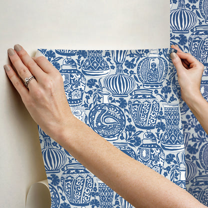 York Wallcoverings RoomMates Delft Pottery Blue Peel and Stick Wallpaper Modern Global Blues  Wallpaper - RMWS1273