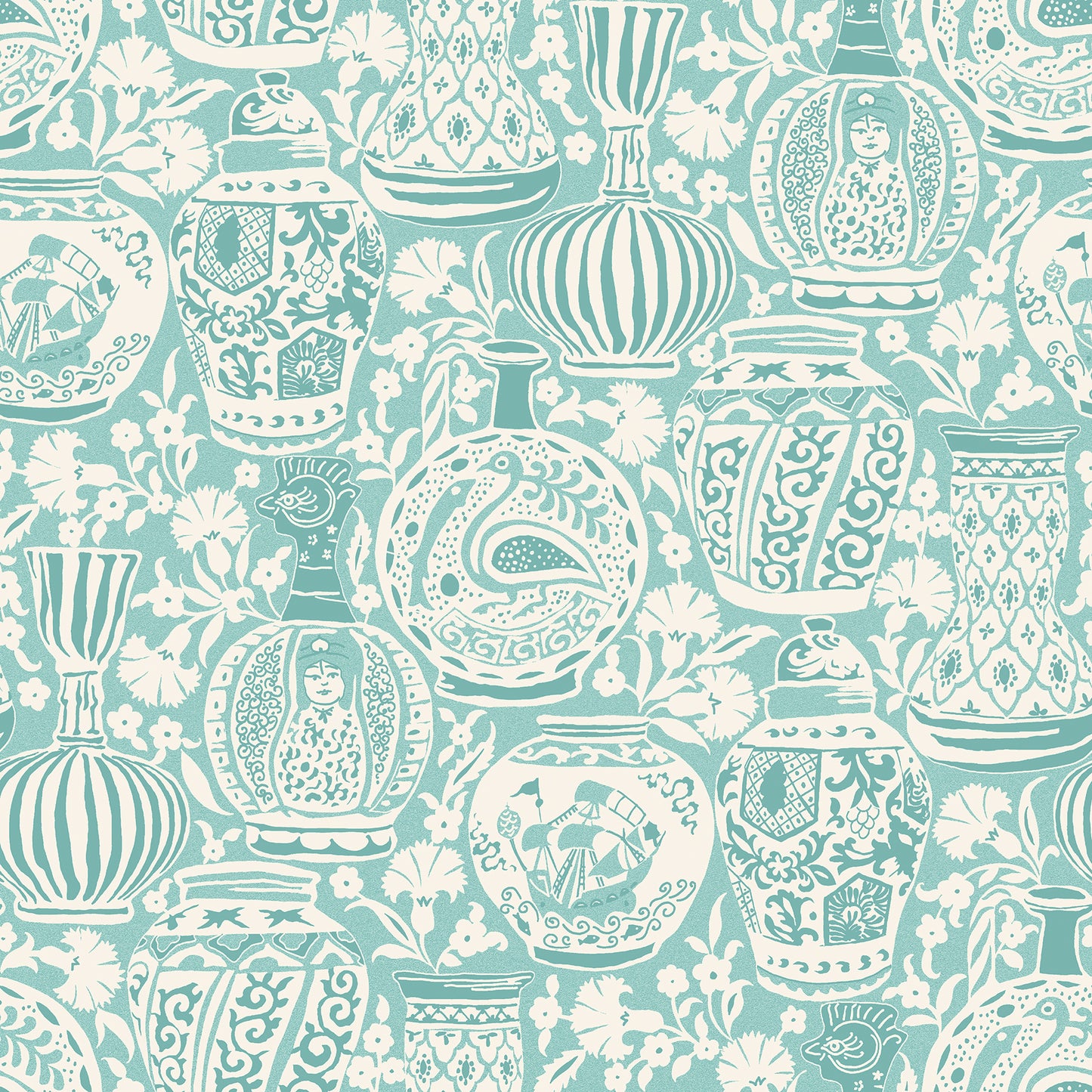 York Wallcoverings RoomMates Delft Pottery Aqua Peel and Stick Wallpaper Modern Global Greens  Wallpaper - RMWS1274