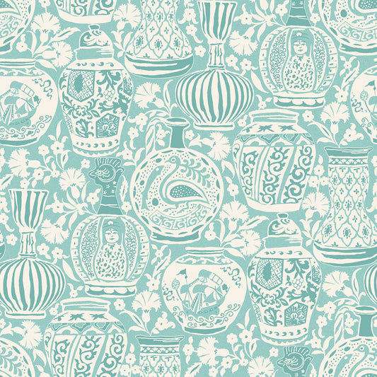 York Wallcoverings RoomMates Delft Pottery Aqua Peel and Stick Wallpaper Modern Global Greens  Wallpaper - RMWS1274