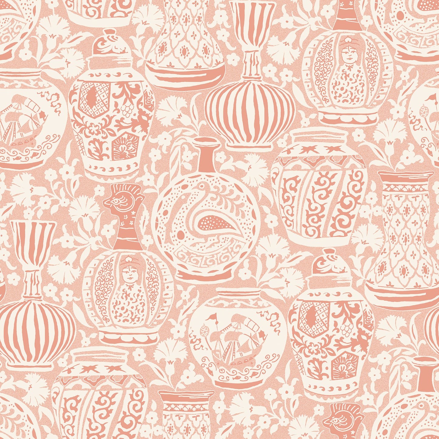 York Wallcoverings RoomMates Delft Pottery Peach Peel and Stick Wallpaper Modern Global Pinks  Wallpaper - RMWS1275