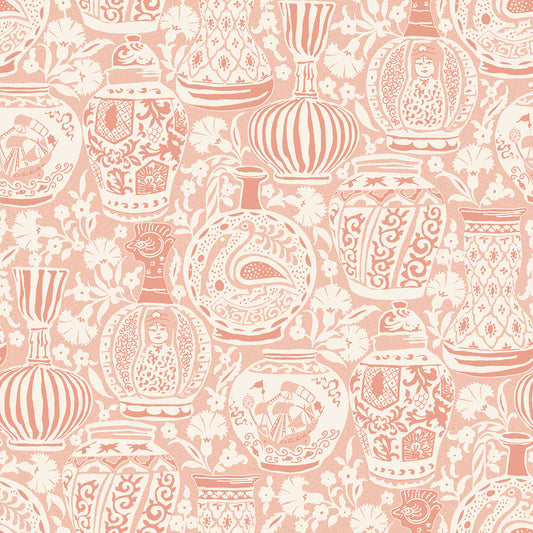 York Wallcoverings RoomMates Delft Pottery Peach Peel and Stick Wallpaper Modern Global Pinks  Wallpaper - RMWS1275