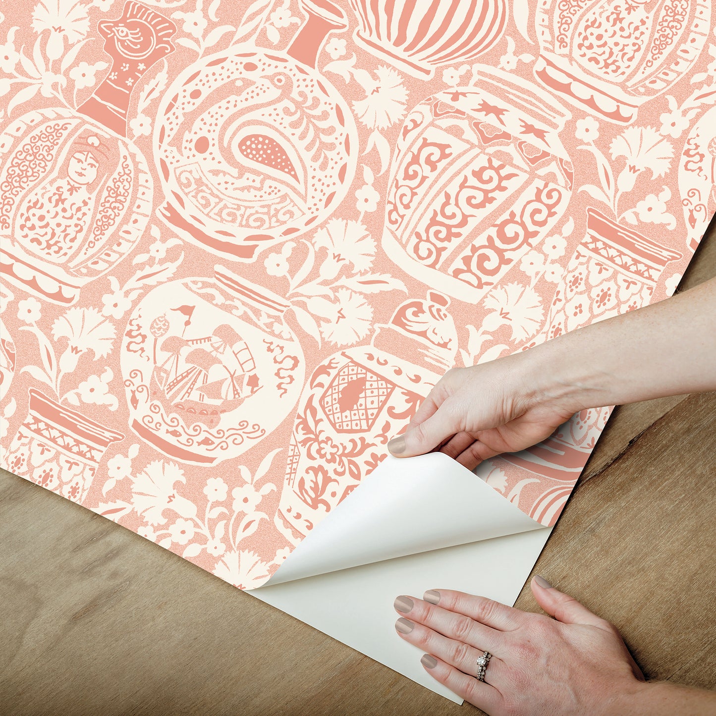 York Wallcoverings RoomMates Delft Pottery Peach Peel and Stick Wallpaper Modern Global Pinks  Wallpaper - RMWS1275