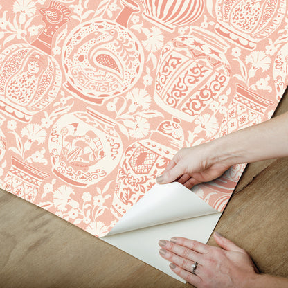 York Wallcoverings RoomMates Delft Pottery Peach Peel and Stick Wallpaper Modern Global Pinks  Wallpaper - RMWS1275