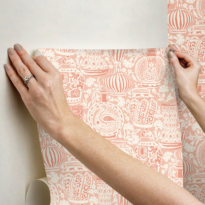 York Wallcoverings RoomMates Delft Pottery Peach Peel and Stick Wallpaper Modern Global Pinks  Wallpaper - RMWS1275