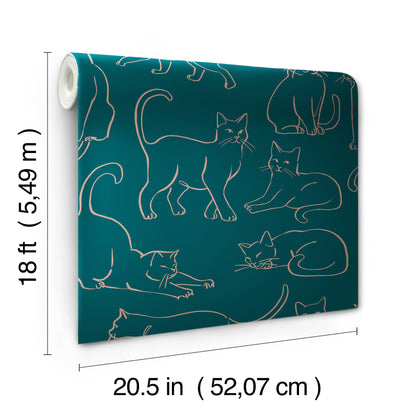 York Wallcoverings RoomMates Cat Poses Emerald Peel and Stick Wallpaper Whimsical Animals Greens  Wallpaper - RMWS1276