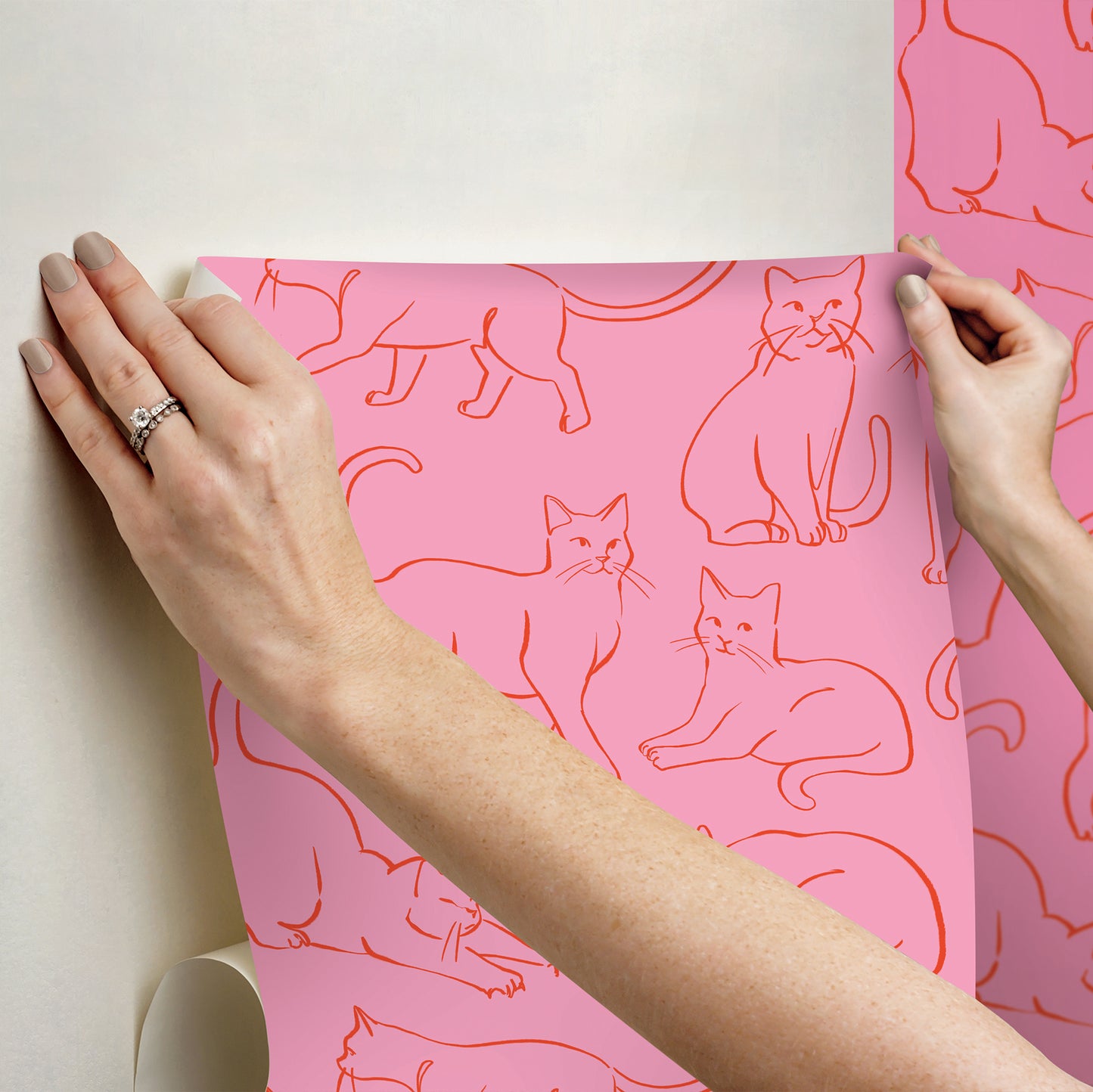 York Wallcoverings RoomMates Cat Poses Pink Peel and Stick Wallpaper Whimsical Animals Pinks  Wallpaper - RMWS1277