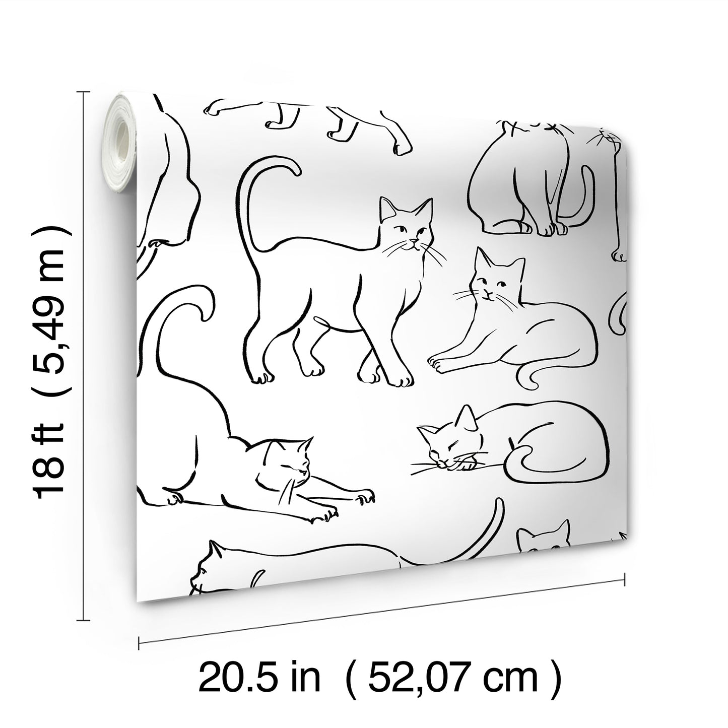 York Wallcoverings RoomMates Cat Poses Black and White Peel and Stick Wallpaper Whimsical Animals Whites and Off-Whites  Wallpaper - RMWS1278