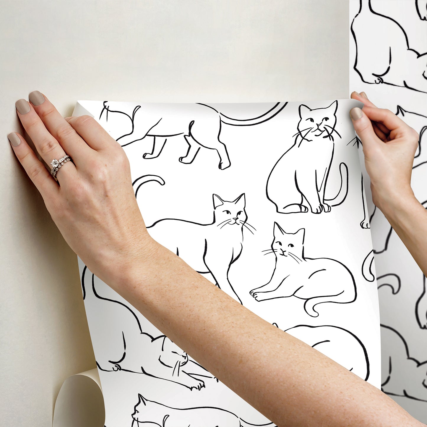 York Wallcoverings RoomMates Cat Poses Black and White Peel and Stick Wallpaper Whimsical Animals Whites and Off-Whites  Wallpaper - RMWS1278