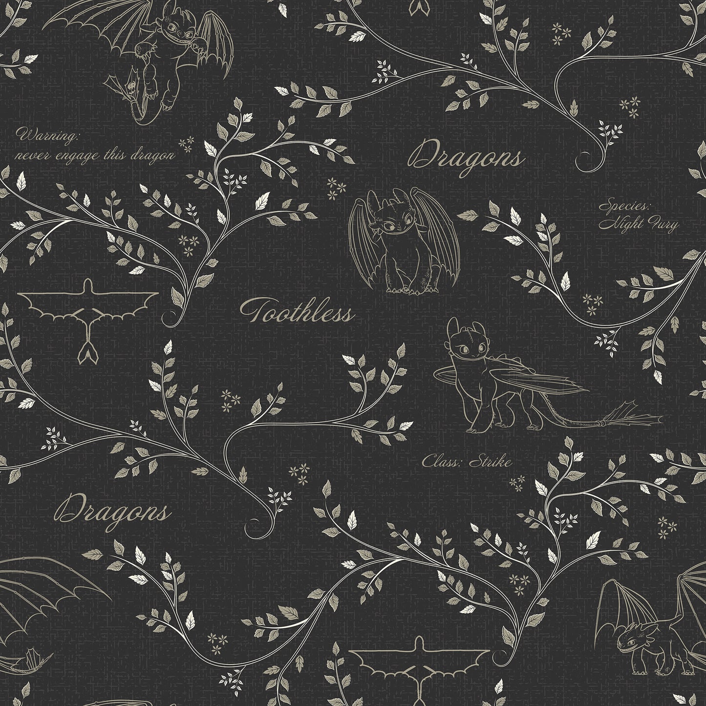 York Wallcoverings RoomMates How to Train Your Dragon Toothless Radical Nature Black Peel and Stick Wallpaper Whimsical Graphics Blacks  Wallpaper - RMWS1298