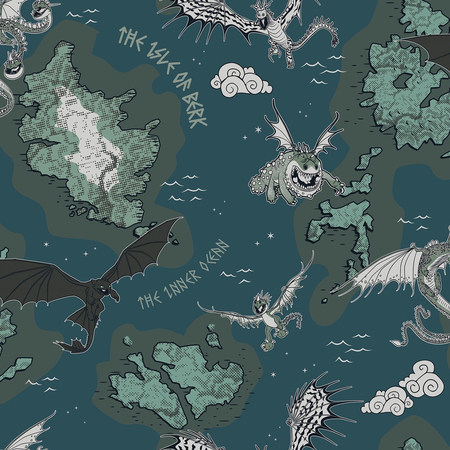 York Wallcoverings RoomMates How to Train Your Dragon Isle of Berk Blue Peel and Stick Wallpaper Whimsical Graphics Blues  Wallpaper - RMWS1300