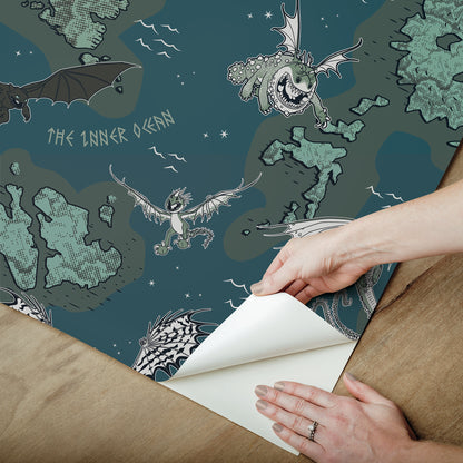 York Wallcoverings RoomMates How to Train Your Dragon Isle of Berk Blue Peel and Stick Wallpaper Whimsical Graphics Blues  Wallpaper - RMWS1300