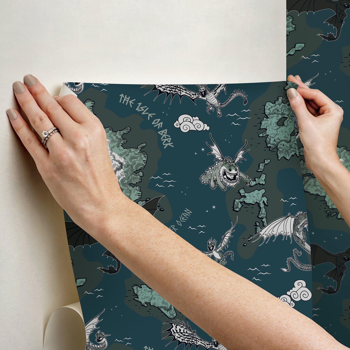 York Wallcoverings RoomMates How to Train Your Dragon Isle of Berk Blue Peel and Stick Wallpaper Whimsical Graphics Blues  Wallpaper - RMWS1300