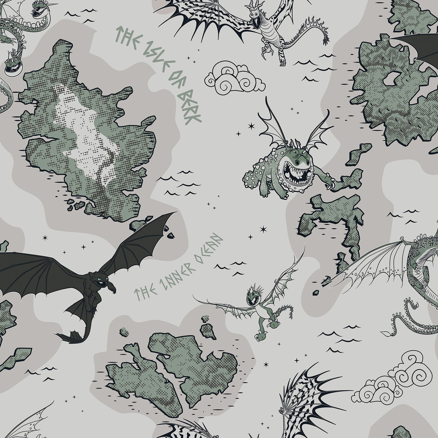 York Wallcoverings RoomMates How to Train Your Dragon Isle of Berk Grey Peel and Stick Wallpaper Whimsical Graphics Greys  Wallpaper - RMWS1301