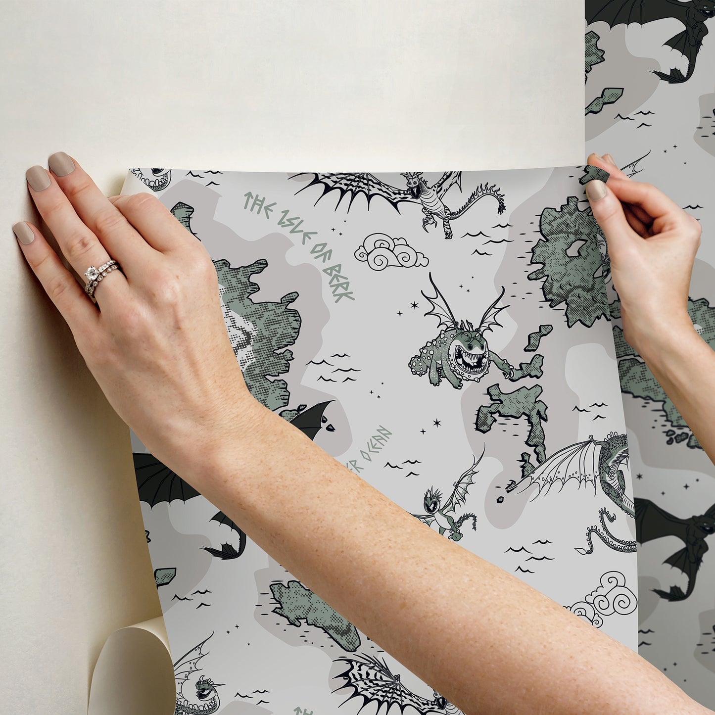 York Wallcoverings RoomMates How to Train Your Dragon Isle of Berk Grey Peel and Stick Wallpaper Whimsical Graphics Greys  Wallpaper - RMWS1301