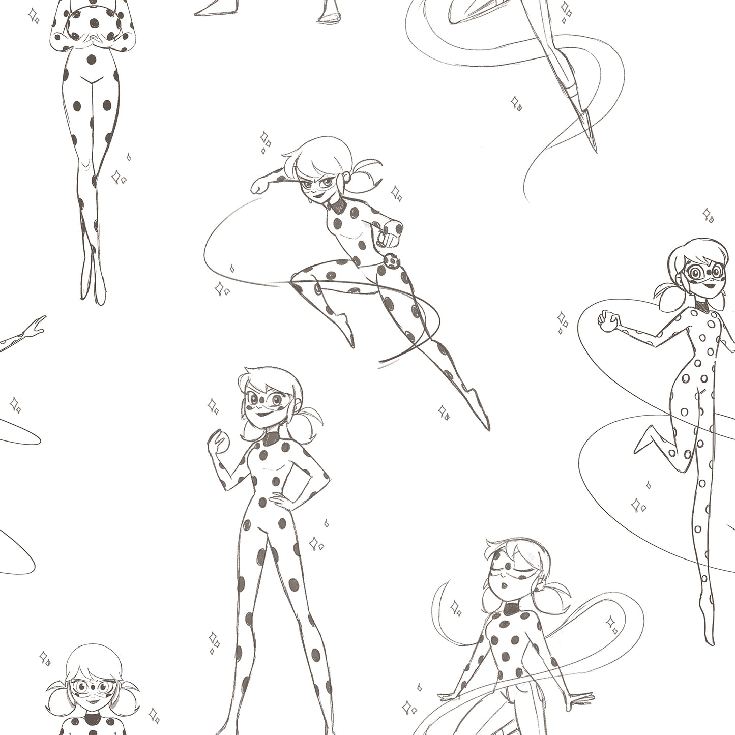 York Wallcoverings RoomMates Miraculous Ladybug Sketch Charcoal Peel and Stick Wallpaper Kids Graphics Whites and Off-Whites  Wallpaper - RMWS1305