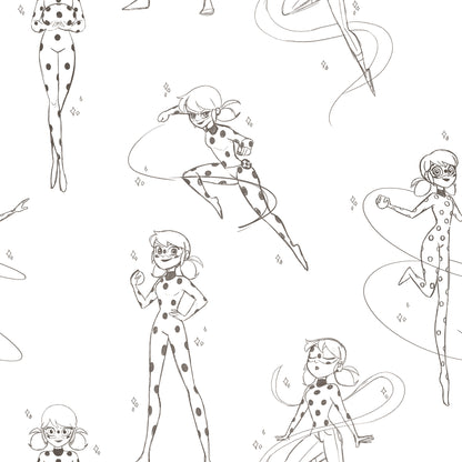 York Wallcoverings RoomMates Miraculous Ladybug Sketch Charcoal Peel and Stick Wallpaper Kids Graphics Whites and Off-Whites  Wallpaper - RMWS1305