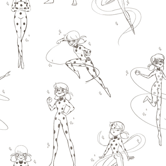 York Wallcoverings RoomMates Miraculous Ladybug Sketch Charcoal Peel and Stick Wallpaper Kids Graphics Whites and Off-Whites  Wallpaper - RMWS1305