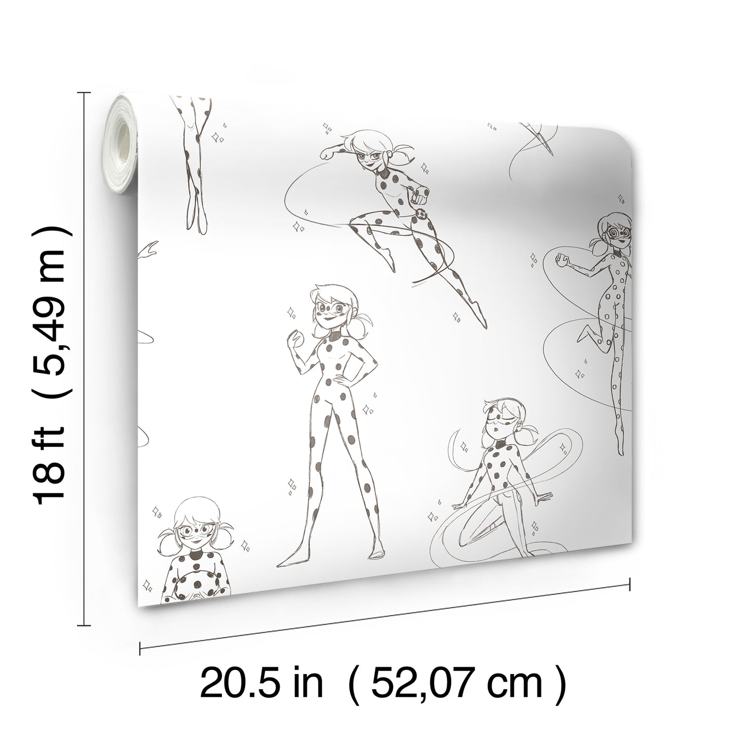 York Wallcoverings RoomMates Miraculous Ladybug Sketch Charcoal Peel and Stick Wallpaper Kids Graphics Whites and Off-Whites  Wallpaper - RMWS1305
