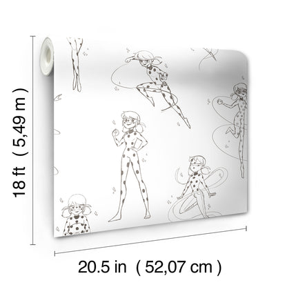 York Wallcoverings RoomMates Miraculous Ladybug Sketch Charcoal Peel and Stick Wallpaper Kids Graphics Whites and Off-Whites  Wallpaper - RMWS1305